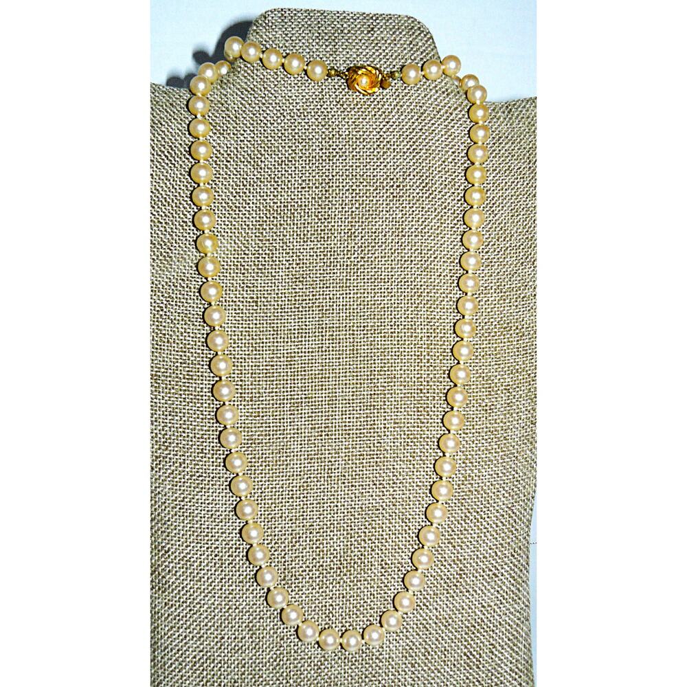Talbots Mark Gold Tone Pearl Rose Clasp Faux Pearl Necklace Elegant Jewelry 30”
